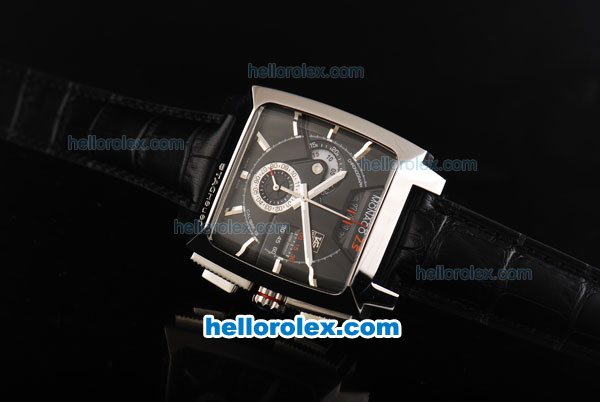 Tag Heuer Monaco Calibre 12 Chronograph Miyota Quartz Movement Swiss Coating Case with Black Dial and Silver Stick Markers - Click Image to Close